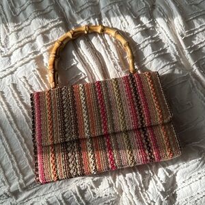 Multicolor Striped Women Bag with Bamboo Handle
